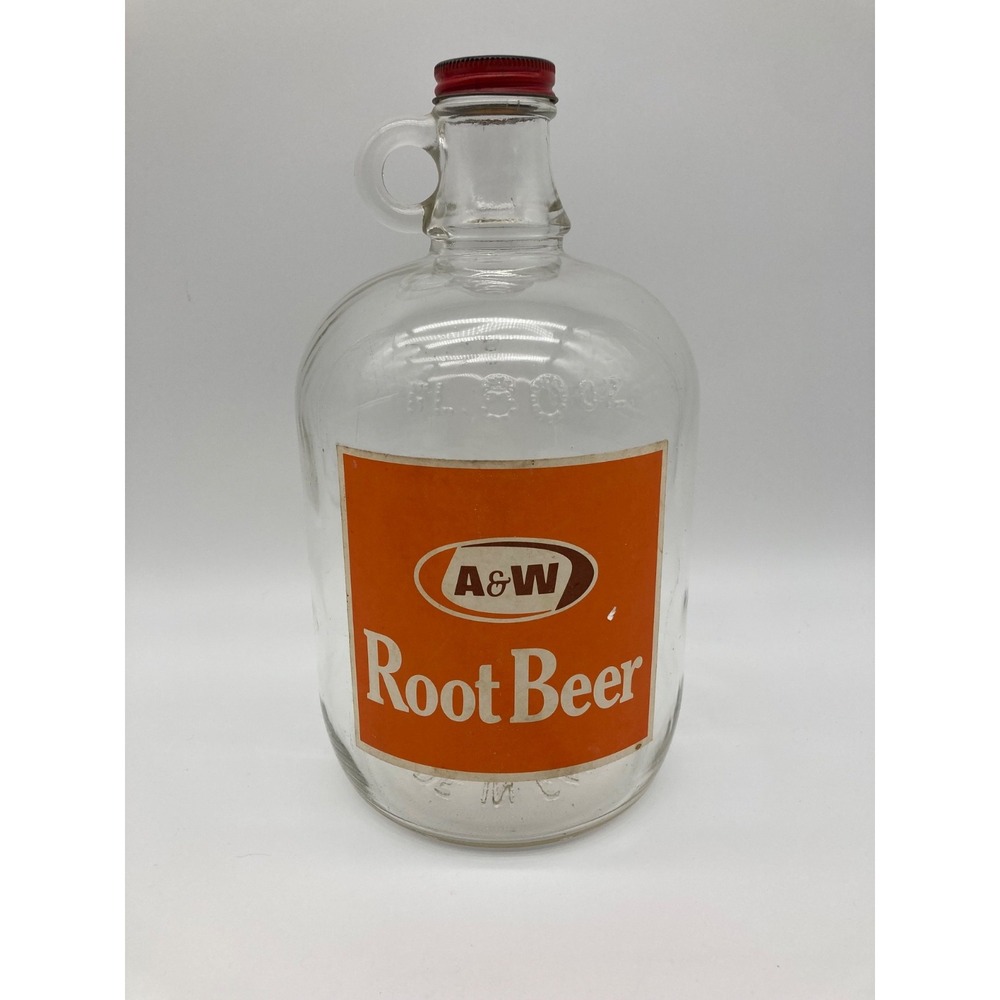 Vintage A&W Root Beer Glass Jug Gallon Jug 80 oz Metal Cap Made in Canada